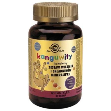 SOLGAR Kanguwity Zestaw witamin i składników mineralnych smak jagodowy, 60 pastylek