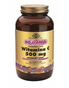 Solgar Witamina C 500 mg x 90 pastylek do ssania o  smaku żurawinowo-malinowym