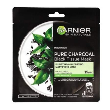 Garnier Skin Naturals Pure Charcoal Maska w płacie Black Tissue - Czarna Herbata  28g