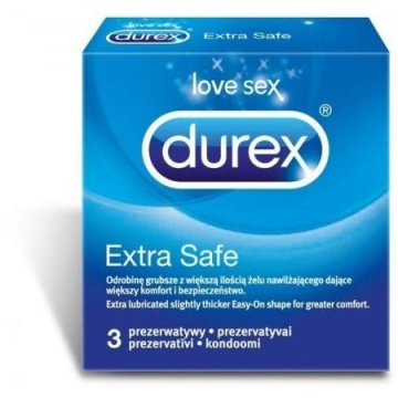 DUREX EXTRA SAFE Prezerwatywy grubsze, nawilżane 3 szt.