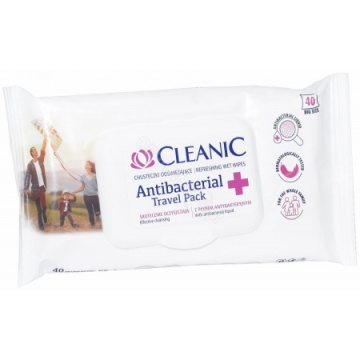 Chusteczki odświeżające Cleanic Antibacterial Travel Pack z płynem antybakteryjnym 40 sztuk