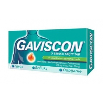 Gaviscon o smaku mięty, 24 tabletki rozgryzania i żucia o smaku miętowym