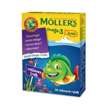 Mollers Omega-3 Rybki malinowe wzmocnienie odporności, 36 sztuk