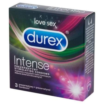 DUREX INTENSE Prezerwatywy prążkowane z wypustkami i żelem stymulującym 3 szt.