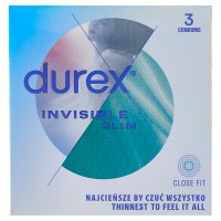 Durex Invisible Prezerwatywy Close Fit Dopasowane, 3 sztuki