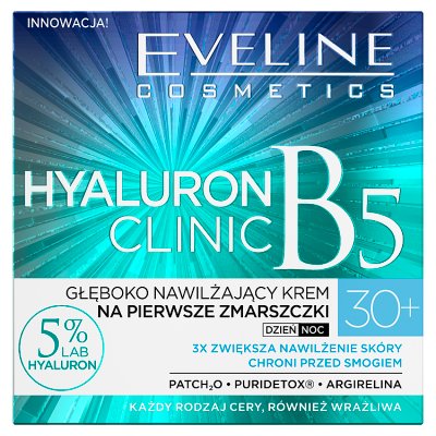 Eveline Hyaluron Clinic 30+ Głęboko nawilżający Krem na pierwsze zmarszczki  na dzień i noc  50ml